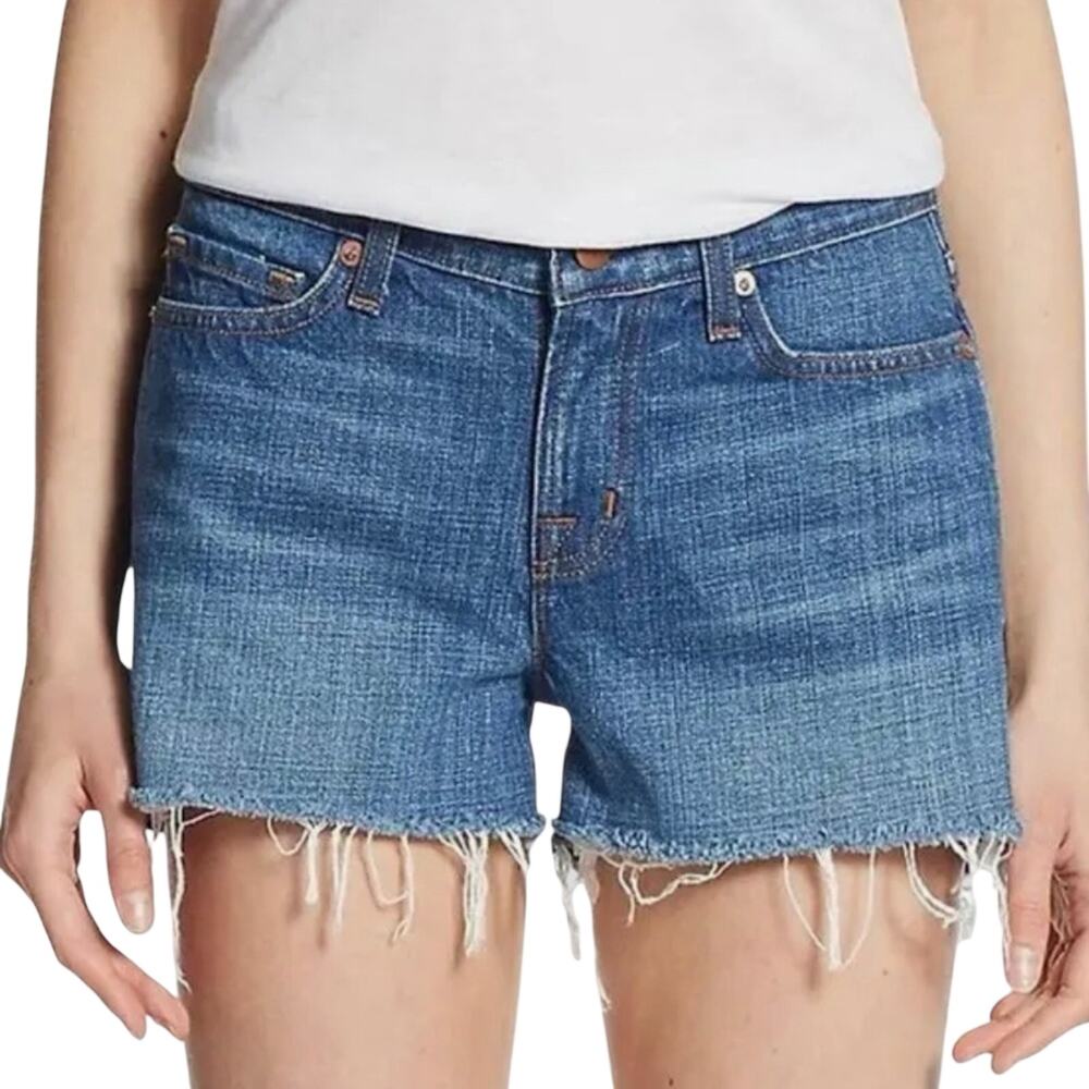 J Brand Denim Shorts 31 Libra Medium Wash Blue Cutoff Frayed Hem Boho
